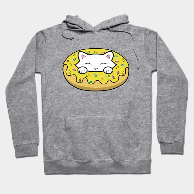 Cute white kitten eating a big yellow doughnut with sprinkles on top of it Hoodie by Purrfect